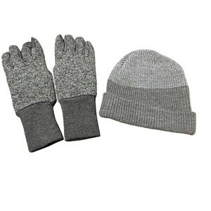 West Loop‎ Hat and Gloves Knit Gray Winter Warm Acrylic Blend
